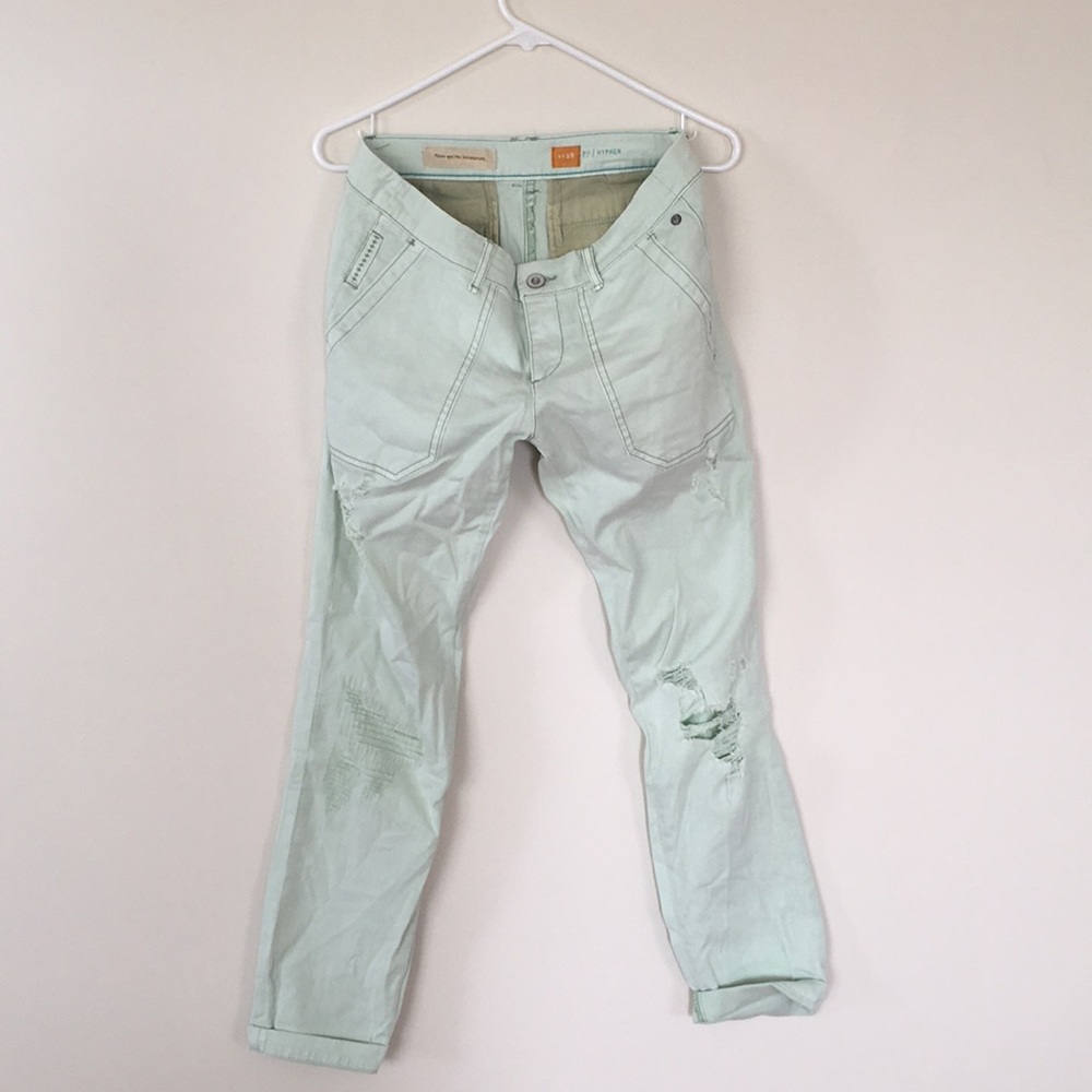 Distressed Anthropologie capris by Pilcro